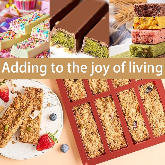 8 Cavity Rectangle Silicone Molds For Food，1 Inch Deep Chocolate Bar Baking Mold，Homemade Granola Bar/Cereal Protein Energy/Candy Bar - Set of 1