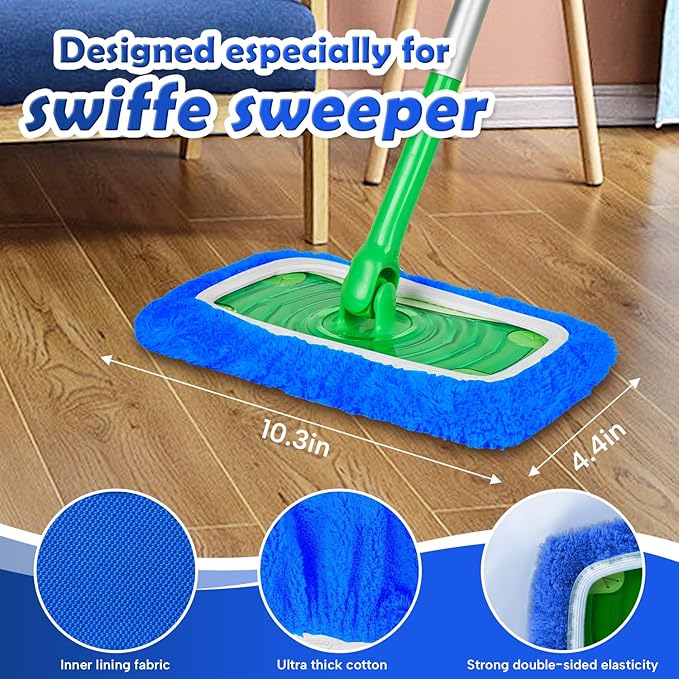 5 Pack Reusable Microfiber Mop Pads Compatible with Swiffer Sweeper Mop, Wet and Dry Flat mop Cover, Washable Mop Pads for Surface/Hardwood Floor Cleaning (Mop is Not Included)