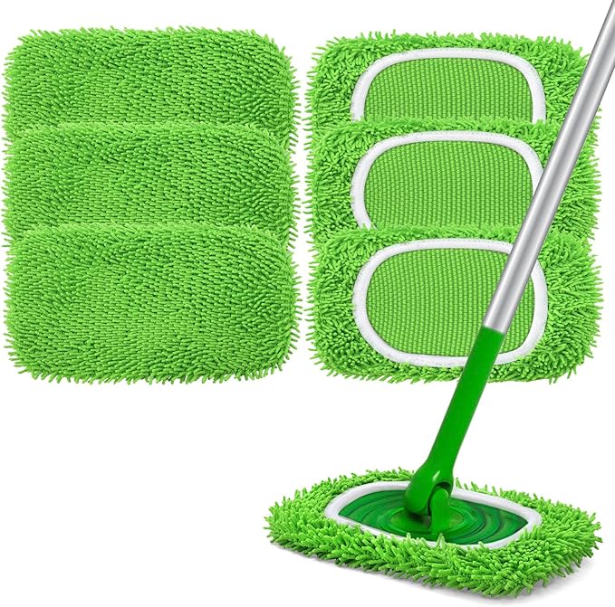 Reusable Wet Pads Refill for Swiffer Sweeper Mop - Dry Sweeping Cloths & Wet Mopping Cloths for Household Cleaning - Washable Microfiber Pads for Mopping Floors - 6 Pack (Mop is not Included)