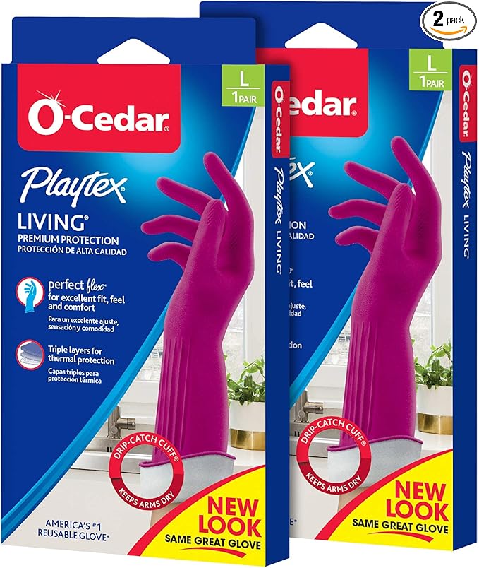 PLAYTEX Living Reuseable Rubber Cleaning Gloves, Premium Protection (Large, Pairs - 2) Color may vary