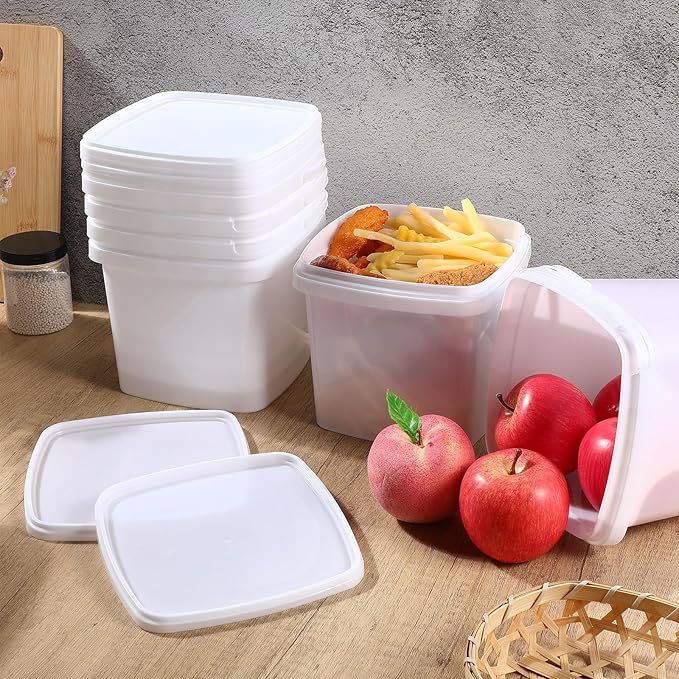 Mifoci 12 Pcs 3 Qt/ 101 Oz/ 3 L Plastic Food Containers, 0.74 Gallon Ice Cream Buckets with Lids and Handle Reusable Square Deli Containers Freezer and Microwave Safe for Kitchen Food Drinks Storage