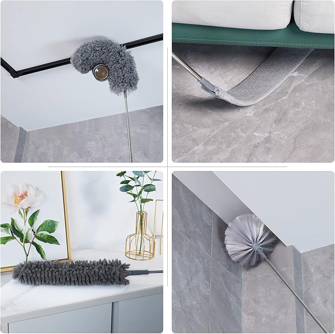 BOOMJOY Microfiber Feather Duster 7PCS, Bendable Dusters with 100 inches Extension Pole for Cleaning High Ceiling, Fan, Blinds, Cobweb, Furniture, Cars