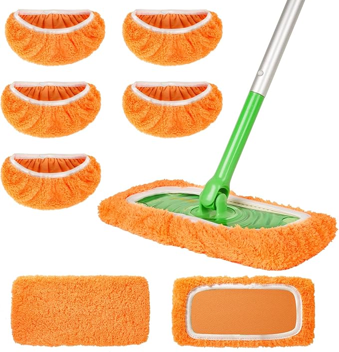 5 Pack Reusable 100% Cotton Mop Pads Compatible with Swiffer Sweeper, Wet and Dry Flat mop Cover, Washable Pads for Surface/Hardwood Floor Cleaning (Mop is Not Included)