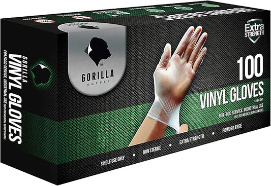 GORILLA SUPPLY Disposable Heavy Duty Vinyl Gloves Latex & Powder Free, BPA Free Food Safe, 100, 300, 1000, S, M, L, XL