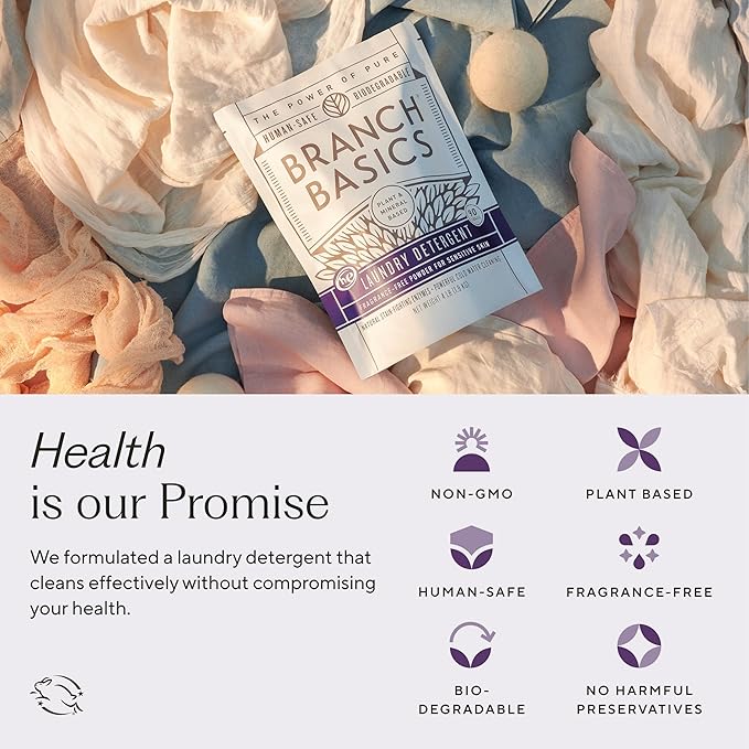 Branch Basics Laundry Detergent – 2 Pack, 4lbs per | Plant & Mineral-Based Formula | Lifts Stains & Removes Odor | Plastic-Free, Fragrance-Free & Safe for Sensitive Skin