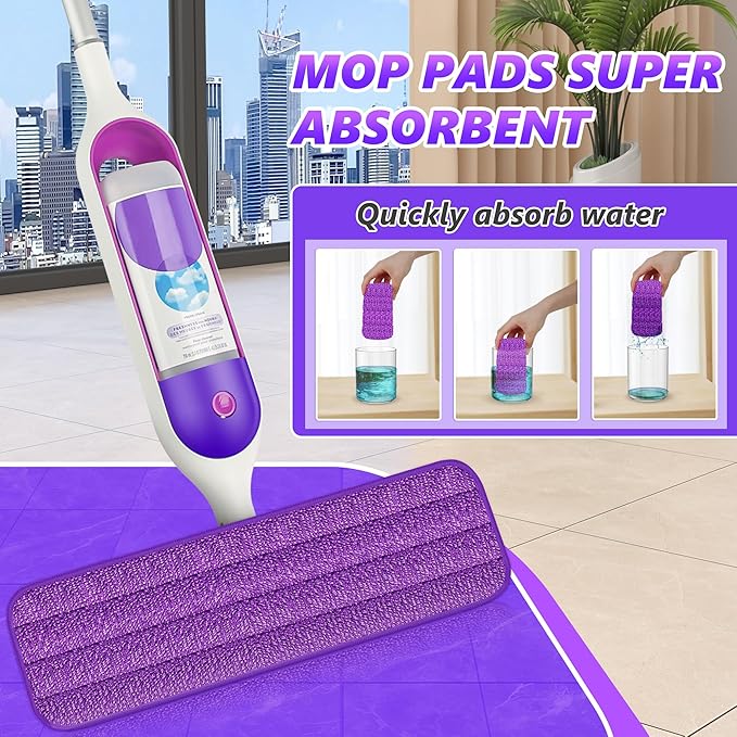 EXEGO 6 Count Reusable Microfiber Mop Pads for Swiffer PowerMop - Power Mop Pads Refills for 13 ''-15 '' Spray Mop, Hard Wood Floor Mop Pads Refills Machine Washable for Multi-Surface Floor Cleaning