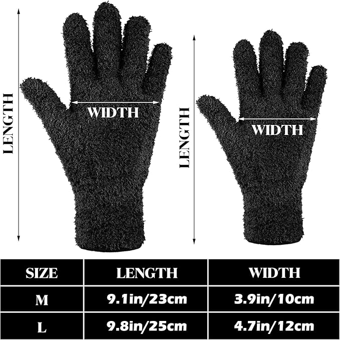 Patelai 3 Pairs Microfiber Plant Dusting Gloves Leaf Cleaning Gloves for Indoor Plants, Blinds, Furniture, House(Large,Black)