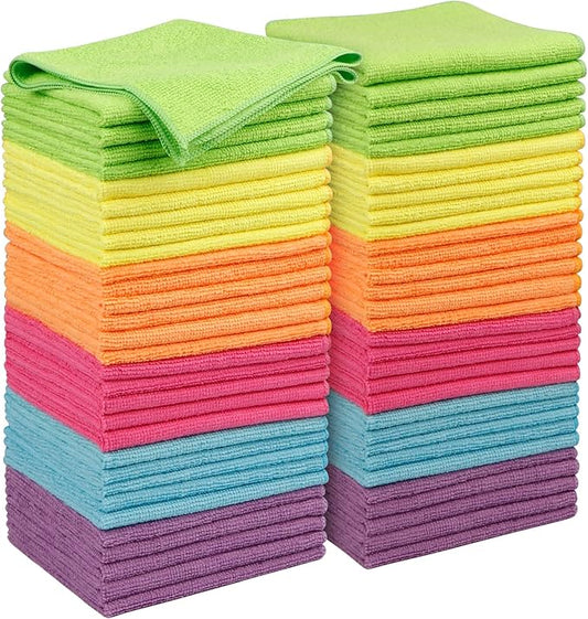 Orighty Microfiber Cleaning Cloth Pack of 60, Microfiber Towels for Cars, Highly Absorbent Car Cleaning Supplies, Lint Free Cloths Clean Rags for Car Care, House, Kitchen, 12x12 inch