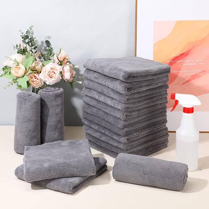 Shimeyao 30 Pcs Edgeless Microfiber Plush Towels for Cars Detailing Drying Wash Polishing Absorbent Cleaning Cloths, 500 GSM, 16 x 16 Inch(16 x 16 Inch,Gray,30 Pcs)