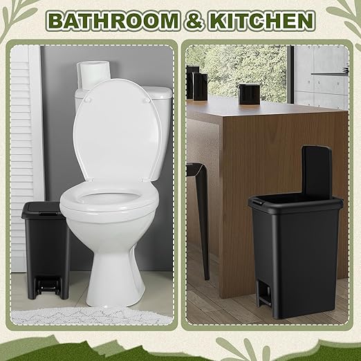LemonRoad 2 Pack 1.8 Gallon Slim Bathroom Trash Can with Lid Soft Close 6.5 L Step on Plastic Trash Can with Odor Protection Hands Free for Corner, Kitchen, Office, Bedroom