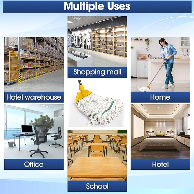 Eccliy 10 Pack Mop Heads Replacement Cotton String Mop Heads Heavy Loop Commercial Refills Replacement Bulk Heavy Duty Wet Refills for Home Industrial Commercial Floor Cleaning