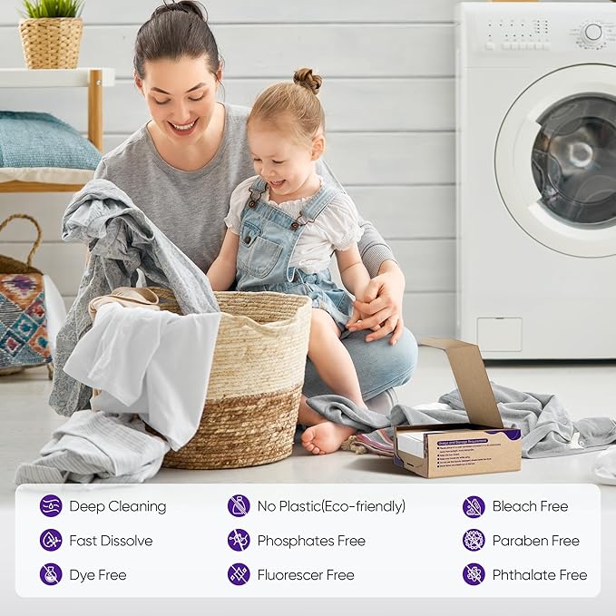 Lavender Laundry Detergent Sheets Travel Eco-friendly 300 Loads Fisroa Clothes Washing Detergent Sheets Plastic-Free Washer Strips Liquidless Laundry Strips Tablet