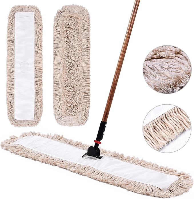 Matthew Cleaning 24'' Cotton Dust Mop Refill Washable Thick Tufted Replacement Heads for Residential & Commercial Use Fit All 24'' Dust Mop Frames, Hardwood, Laminate, Concrete Floors 3 Pack