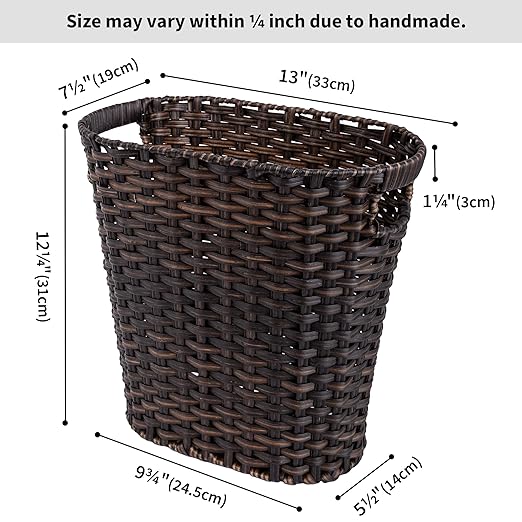 GRANNY SAYS Wicker Trash Can, Bathroom Trash Can with Handles, Wicker Waste Basket for Bathroom, Waste Basket for Bedroom, Decorative Wicker Wastebasket, 19 Liters/5 Gallons, 1-Pack Dark Brown