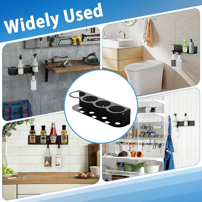 4 Holes Spray Bottle Holder Wall Mount Hangable Space-efficient Spray Can Holder Wall Mount Spray Bottle Hanger for Universal for Garage and Home