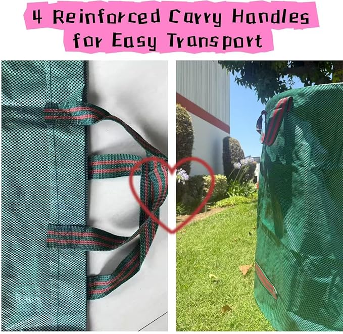 JKKGS Yard Waste Bags (3-Pack, 72 Gallons, H30 x D26 inches), Reusable, Heavy Duty Collapsible Standable Garden Lawn Leaf Bags and Trash Bags for Debris, Grass, Recycling, Camping, Parties, Laundry