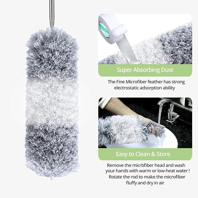 DELUX Microfiber Feather Duster Extendable Duster with 100 inches Extra Long Pole, Bendable Head & Long Handle Dusters for Cleaning Ceiling Fan, High Ceiling, Blinds, Furniture & Cars