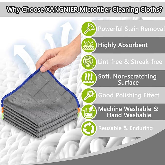 XANGNIER Microfiber Glass Cleaning Cloths,3 Pack Streak Free Miracle Cleaning Cloth,Reusable Lint Free Cleaner Towels for Kitchen,Windows,Mirror,Glasses,Car Windshields,Stainless Steel,11.8"×11.8"