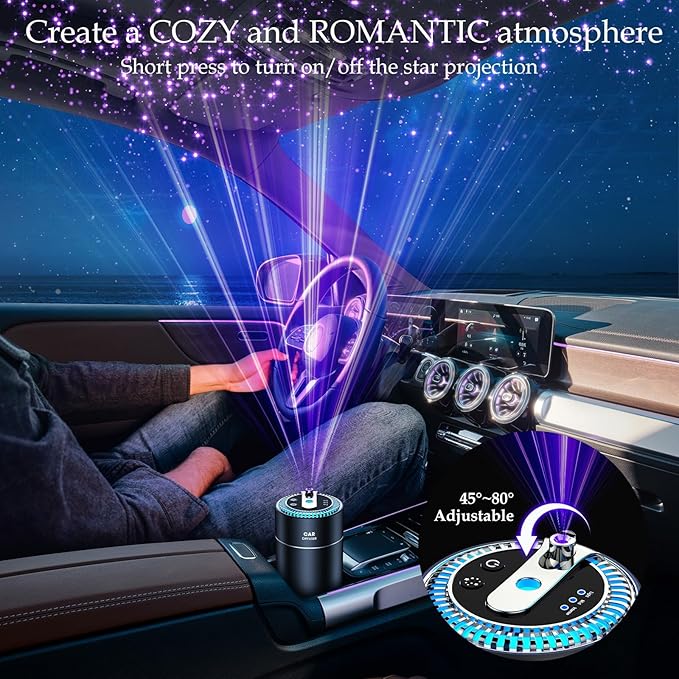 Smart Car Air Freshener Diffuser with 160ml Essential Oils, Smart Auto On/Off Star Projector Car Diffuser for Men/Women, USB-Powered Long Lasting Cars Fresheners|Verdant Essence+Silent Grove