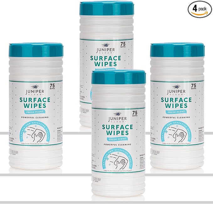 4 Pack Surface Cleaning Wipes Bleach Free, All-Purpose Cleaner for Bathroom, Kitchen, Office, 300 Count Canister, 7.5" x 7" Sheet, Fresh Scent, Lint Free & Durable