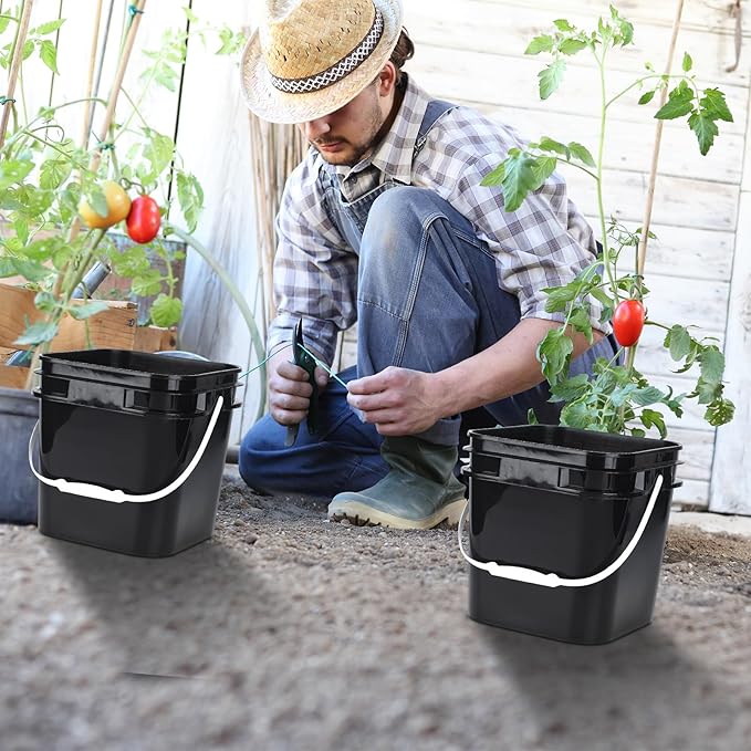 Suzile 10 Pcs 2.2 Gallon Square Bucket with Lid Food Grade Plastic Bucket 10L Utility Industrial Pail with Handle Container for Food Oil Tub Water Fishing Paint House Cleaning Car Washing(Black)