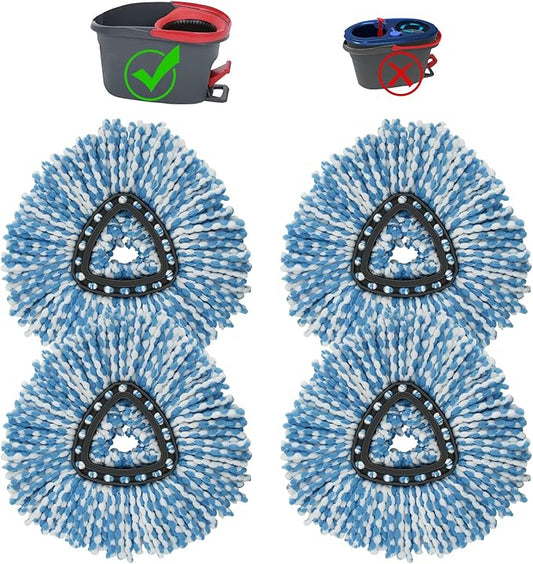 4 Pack Mop Head Replacement Compatiable with Oceda EasyWring,Mop Refill Replace Head for EasyWring Spin Mop 1 Tank systerm - Microfiber, Easy to Replace,Deep Floor Cleaning and Machine Washable