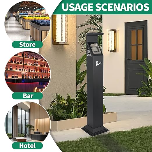46.5” Outdoor Vertical Trash Bin, Stainless Steel Commercial Trash Receptacle with Inner Bucket, Waterproof Trash Bin Container for Outside, Standing Trash Can for Home Office Hotel Patio