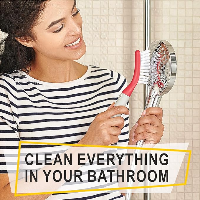 Scrub Brush Set of 3pcs - Cleaning Shower Scrubber with Ergonomic Handle and Durable Bristles - Grout Cleaner Brush - Scrub Brushes for Cleaning Bathroom, Shower, Tile, Kitchen, Floor, Bathtub, Floor