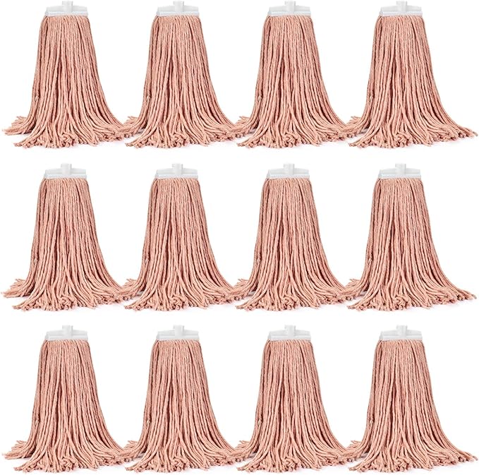 Matthew Cleaning Screw-on Heavy Duty Cotton Wet Mop Replacement Heads(Orange, Large,12 Pack) with 2 Pack Microfiber Cloth for Residential & Commercial Floor Cleaning Use- Fit Standard American Screw
