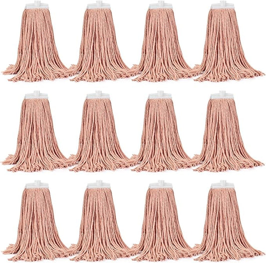 Matthew Cleaning Screw-on Heavy Duty Cotton Wet Mop Replacement Heads(Orange, Large,12 Pack) with 2 Pack Microfiber Cloth for Residential & Commercial Floor Cleaning Use- Fit Standard American Screw