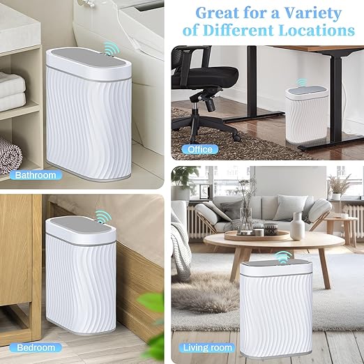 Bathroom Trash can with Automatic Touchless Lid, 2.6 Gallon Motion Sensor Small Garbage Can, Slim Waterproof Smart Trash Bin for Bedroom, Office, Living Room