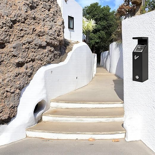 Wall-Mounted Trash Can-Stainless Steel Black Outdoor Trash Can with Lock, Suitable for Public Areas, Bars, Offices, Gardens, Restaurants