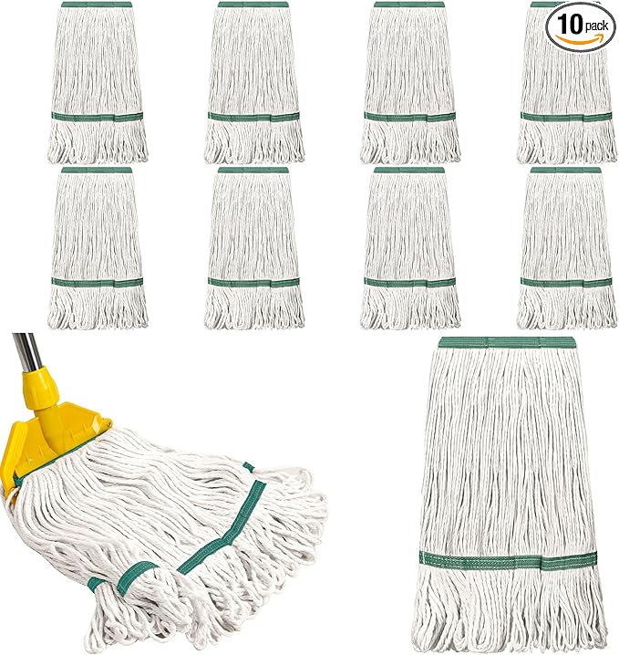 Eccliy 10 Pack Mop Heads Replacement Cotton String Mop Heads Heavy Loop Commercial Refills Replacement Bulk Heavy Duty Wet Refills for Home Industrial Commercial Floor Cleaning