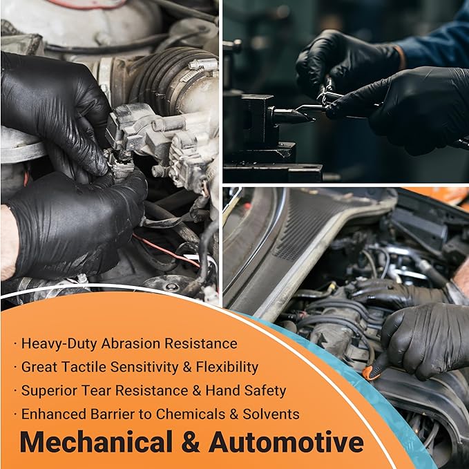 ASAP Thick Black Nitrile Gloves Disposable Latex Free - 6 Mil, Powder Free, Food Safe, Kitchen & Mechanic