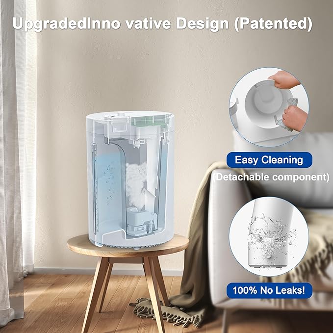 2-in-1 Cool Mist Humidifier for Bedroom, Large Room, Baby Nursery & Plants, 4L Top Fill with Oil Diffuser, Nightlight, 31H Runtime, Quiet 30db, Clear