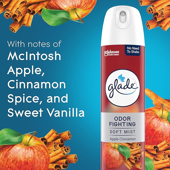 Glade Air Freshener Room Spray, Apple Cinnamon Scent, Odor Fighting to Deliver Long Lasting Freshness, 8 Oz, 6 Count