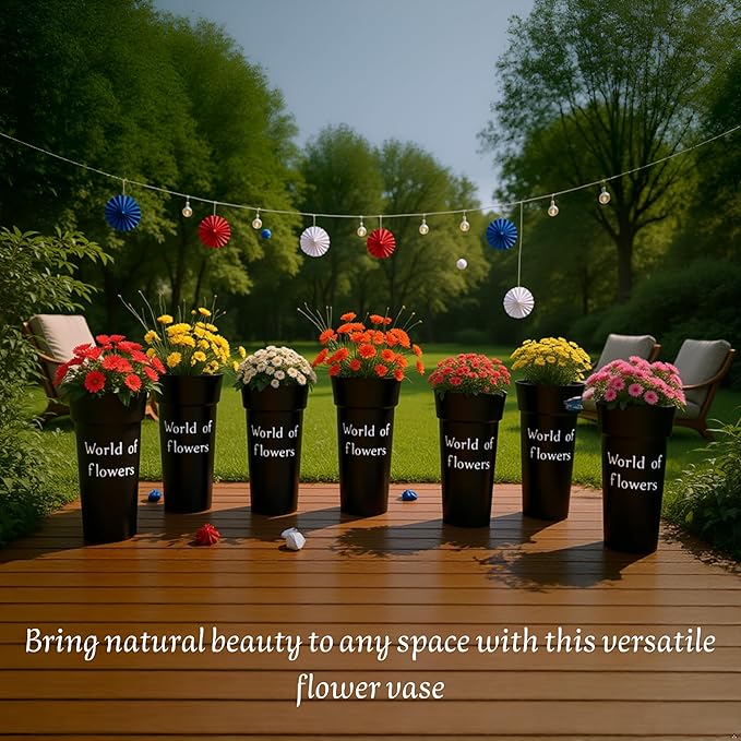 VITAGIR. Set of 6 Buckets for Cut Flowers in Plastic Black Matte Color 14 Inch, Flower Buckets for Flower Bar Ideal for Displaying Flowers in Florist Shop or as Home. (Black)