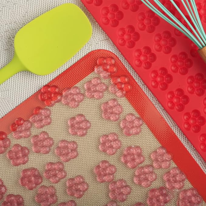 Flower Silicone Mold, Small Plum Blossom Shaped Flower Molds with 70 Cavities for Making Chocolate/Candy/Gummy/Cookie/Jelly/Ice Cube/Edible Flowers for Cake Decorating, Wintersweet Mold, with Scraper