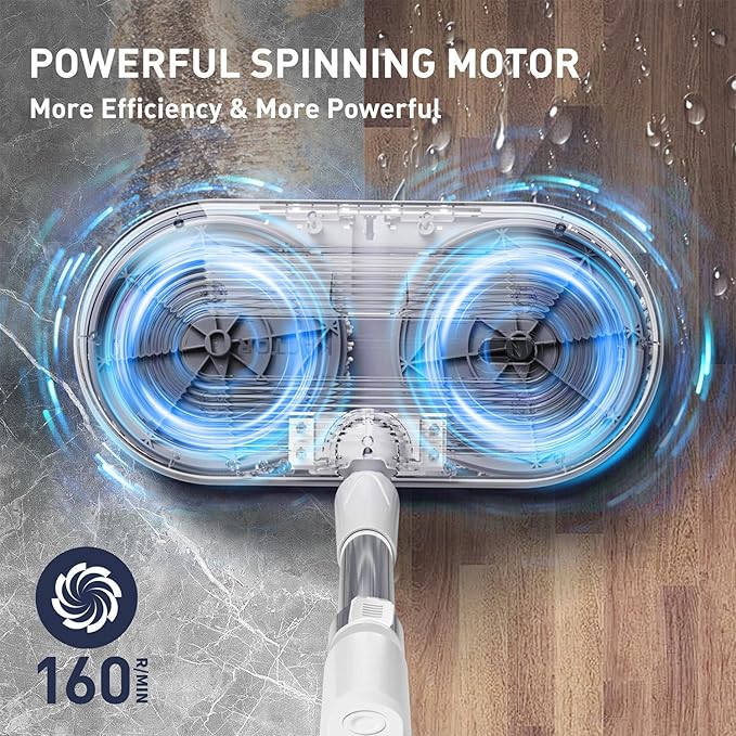 Cordless Electric Spin Mop, Electric Floor Cleaner with Water Sprayer & LED Headlight, 50mins Working Time, 290ml Water Tank, Adjustable Tube, Self-Propelled Multi-Surfaces Floor Mop for Home Cleaning