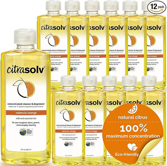 Citra Solv Concentrated Household Cleaner & Degreaser -Valencia Orange Scent 8 fl oz Safe, Effective, and Versatile Cleaning Solution, Natural Ingredients Non Toxic,Biodegradable, Made in USA (12)