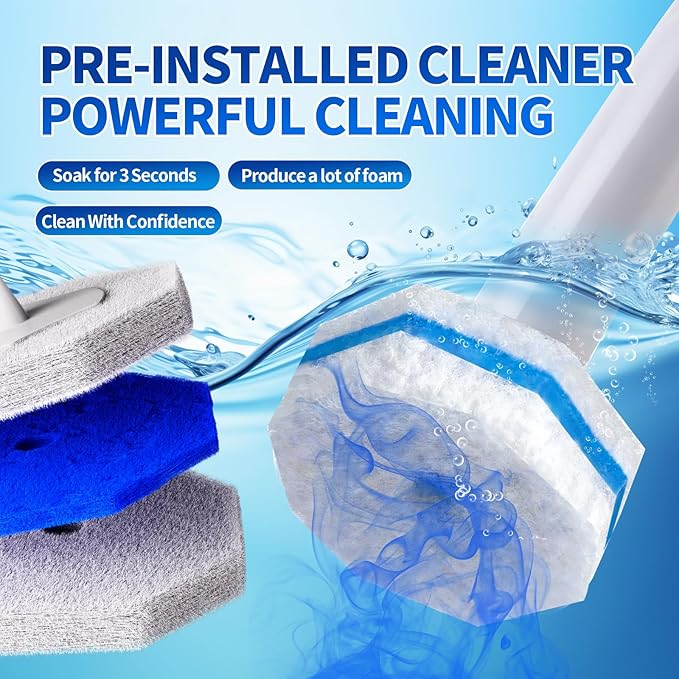 Disposable Toilet Brush Set with 60 Replacement Heads, Toilet Cleaning Replacement Pads, Starter Kit with Storage Case for Deep Cleaning and Hygienic Bathroom Maintenance