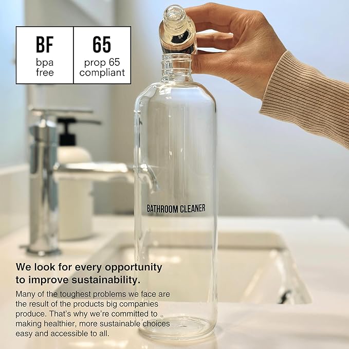 Public Goods Bathroom Cleaner Refill & Glass Spray Bottle | Refill Concentrate for Toilets, Tile, Showers | Cruelty Free | Scented w/Lemon Rosemary Essential Oils | 3 Pack - 24 Oz Diluted