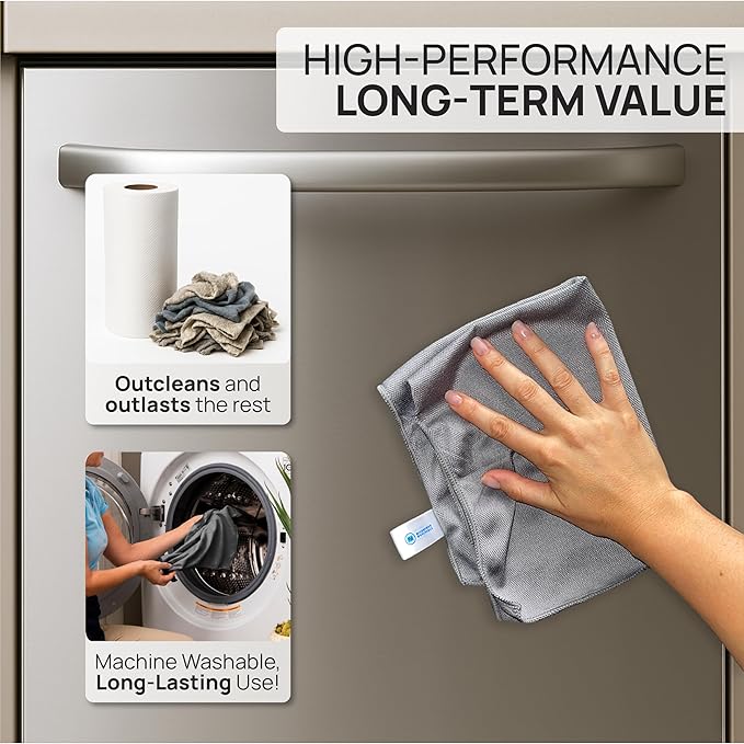 Claro Stainless Steel Cleaner Cloth 8-Pack – Microfiber Cleaning Cloths for Appliances, Sinks & Fridge | Lint-Free Streak-Free Stainless Reusable Alternative to Chemical Cleaners