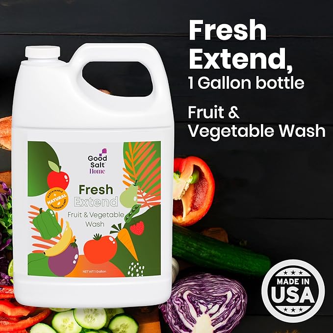 Good Salt Home Fresh Extend Fruit and Vegetable Wash, Natural Produce Cleaner, Made in the USA, 1 Gallon Bottle