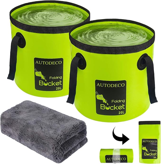 AUTODECO 2 Pack Collapsible Bucket 5 Gallon Container Folding Water Bucket Portable Wash Basin for Outdoor Travelling Camping Fishing Gardening Car Washing 20L