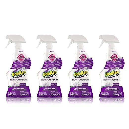 OdoBan Professional Disinfectant and Odor Eliminator Ready-to-Use Spray, Made in the USA, Lavender Scent, 4-Pack, 32 Ounces Each