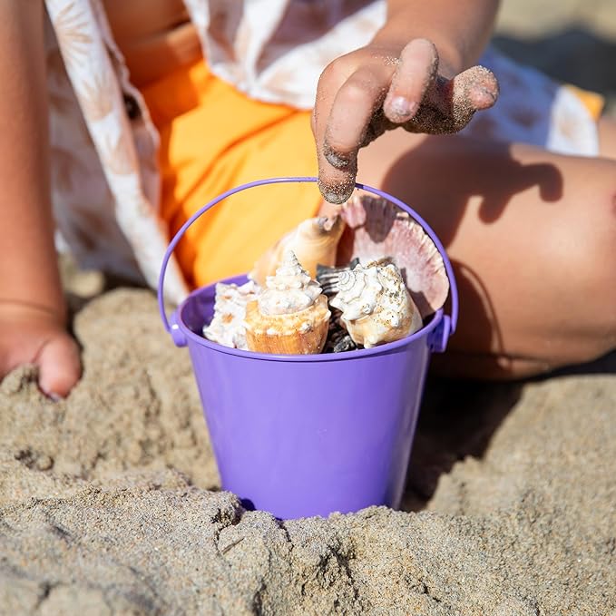 Small Metal Buckets with Handles - Leak-Proof Metal Pail Bucket - Galvanized Bucket with Handle - Multipurpose Tin Bucket for Party Favors, Organization, School, Weddings, Garden - Set of 6, Purple