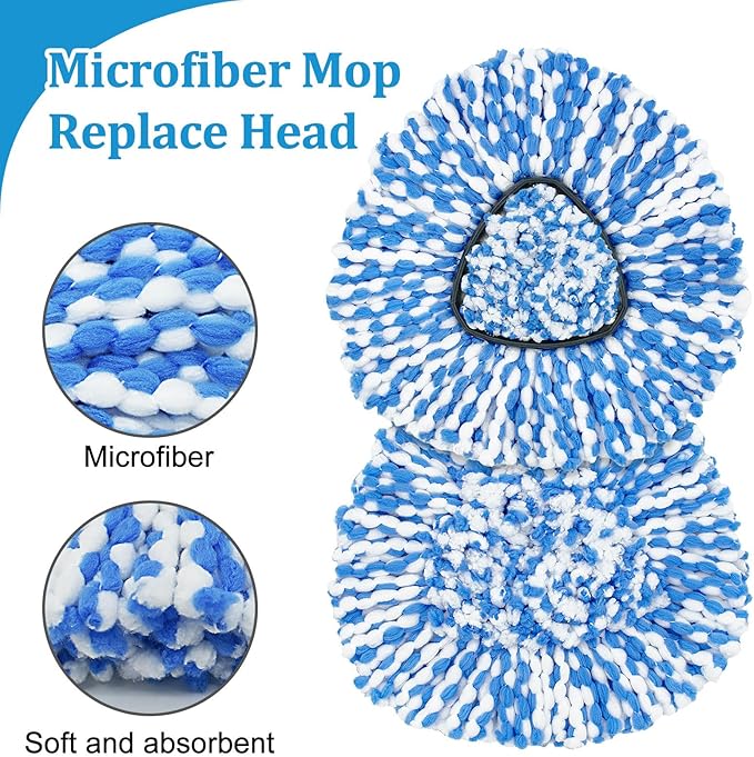 Mop Heads Replacements for O-Cedar RinseClean 2-Tank Spin Mop, Mop Replace Head for O Cedar, Mop Heads Include 4 Pack Mop Refills, 2 Scrubber Mop Heads, 1 Mop Base, Reusable, Easy to Replace
