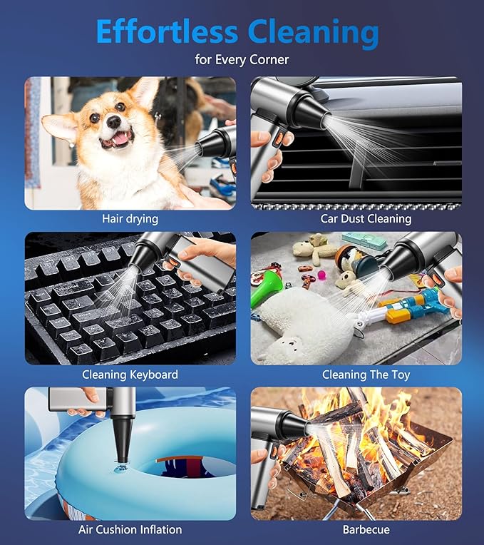 Jiaao 320000RPM Electric Air Duster, Stepless Adjustable Cordless Air Blower with Brushless Motor, 10000mAh Rechargeable Dust Cleaner for Computer/Keyboard/Car/Home/Outdoor, Replace Canned Air