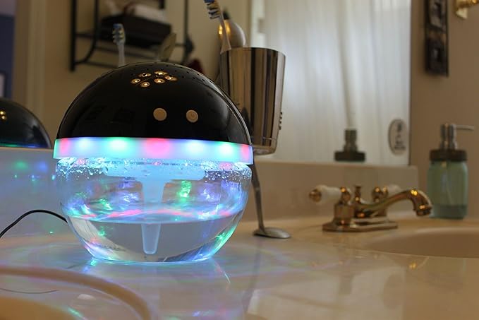 EcoGecko Magic Ball, Light Up Air Revitalizer, Air Freshener, Room Aromatizer, Aroma and Essential Oil Diffuser with Orange Peel, Cinnamon Oils, 2 Bottle 30ml Each (Black)